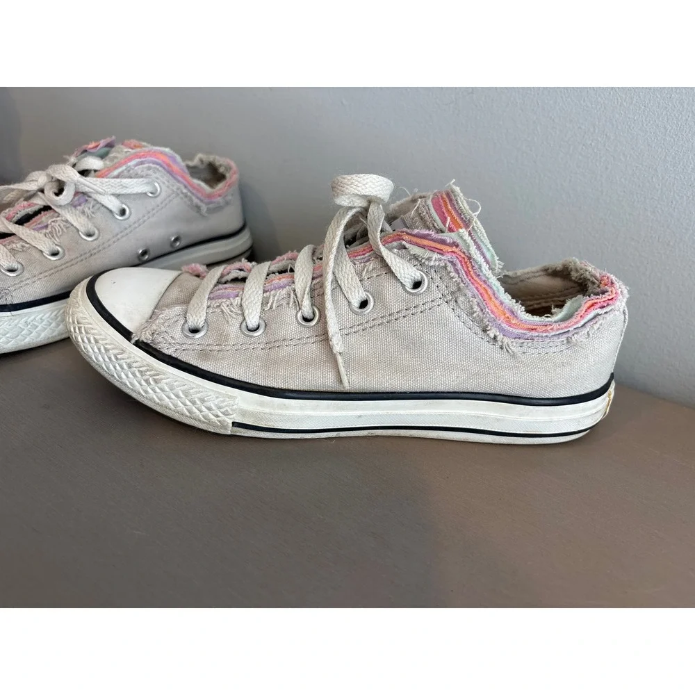 Girls Converse Chuck Taylor All Star‎ Low Top Frayed Edge Multi Color Shoes 3